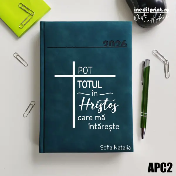 Agenda personalizata 2026 Pot totul in Hristos APC2 DELUXE PREMIUM, Chia Verde Petrol