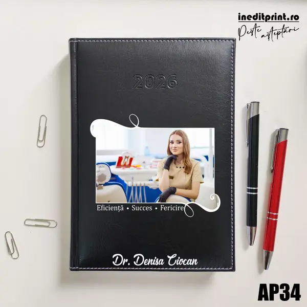 Agenda personalizata 2026 Poza + Text + Motto AP34 DELUXE H, Corinaldo Negru