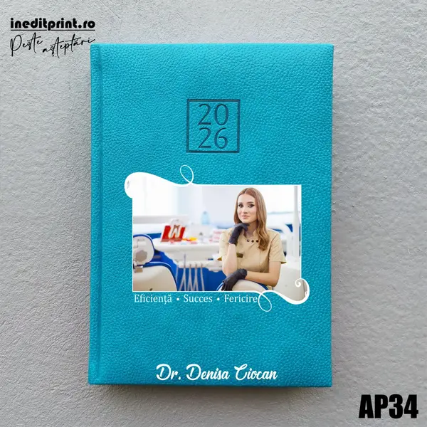 Agenda personalizata 2026 Poza + Text + Motto AP34 DELUXE H, Edolo Turcoaz