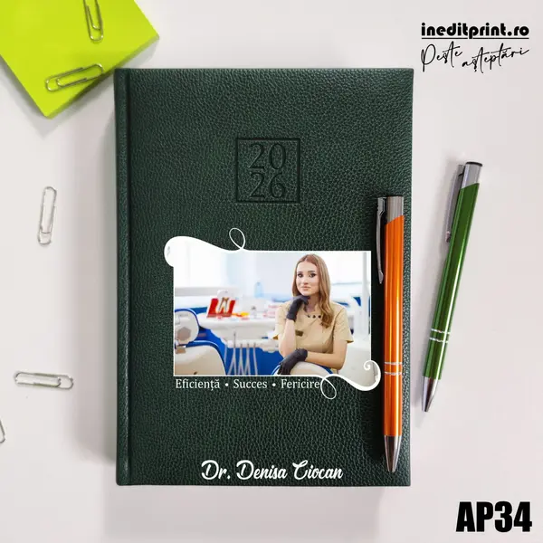 Agenda personalizata 2026 Poza + Text + Motto AP34 DELUXE H, Edolo Verde