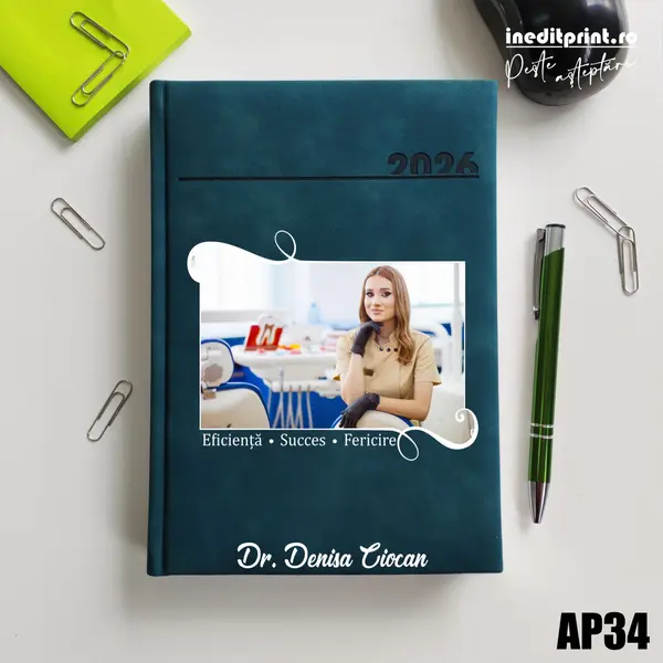 Agenda personalizata 2026 Poza + Text + Motto AP34 DELUXE PREMIUM, Chia Verde Petrol
