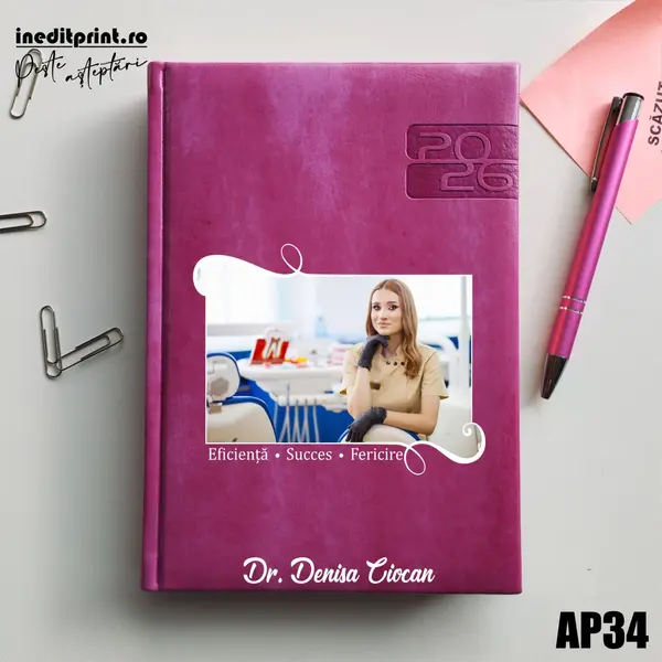 Agenda personalizata 2026 Poza + Text + Motto AP34 DELUXE PREMIUM, Narni Purpuriu
