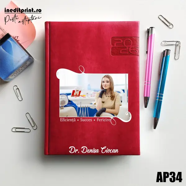 Agenda personalizata 2026 Poza + Text + Motto AP34 DELUXE PREMIUM, Narni Fucsia