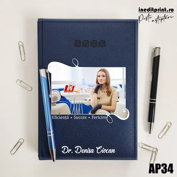 Agenda personalizata 2026 Poza + Text + Motto AP34 DELUXE PREMIUM, Alghero Albastru