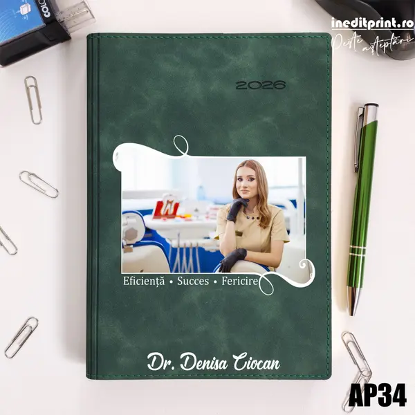 Agenda personalizata 2026 Poza + Text + Motto AP34 DELUXE PREMIUM, Chia Suple Verde