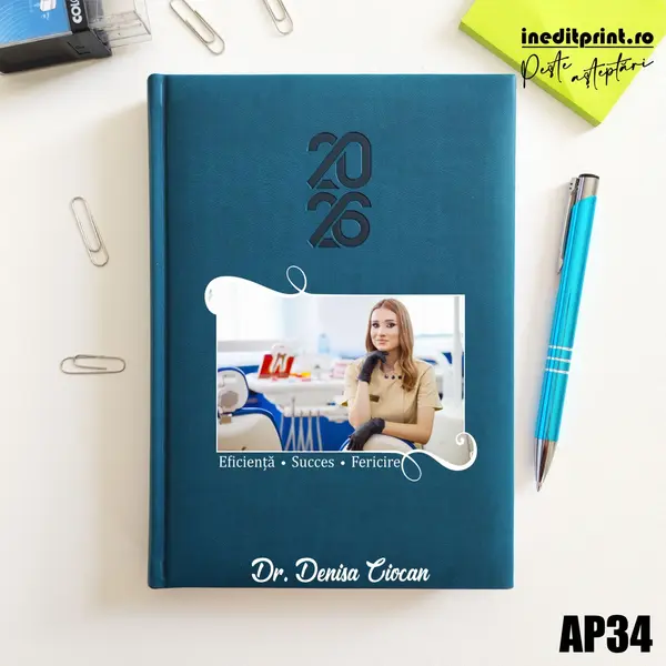 Agenda personalizata 2026 Poza + Text + Motto AP34 STANDARD HT2, Albastru Petrol