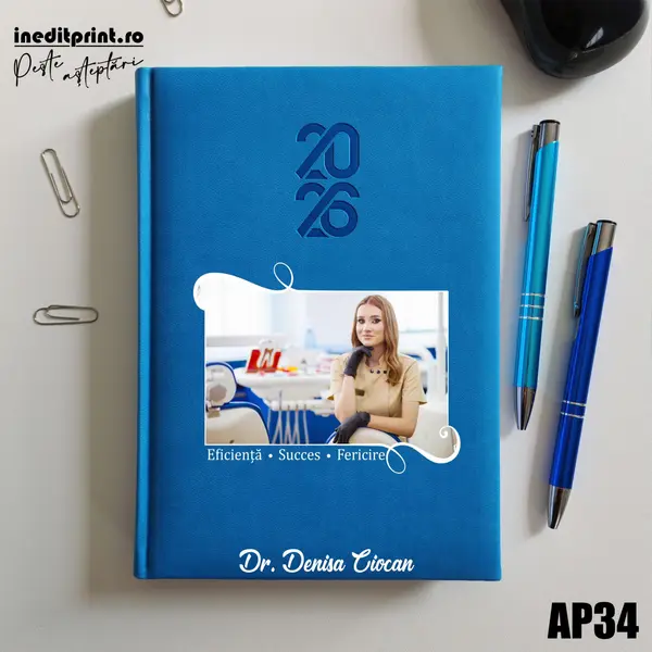 Agenda personalizata 2026 Poza + Text + Motto AP34 STANDARD HT2, ALBASTRU DESCHIS