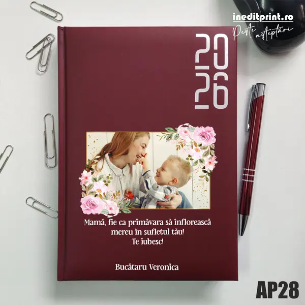 Agenda personalizata 2026 Primavara AP28 DATATA RT, Bordo