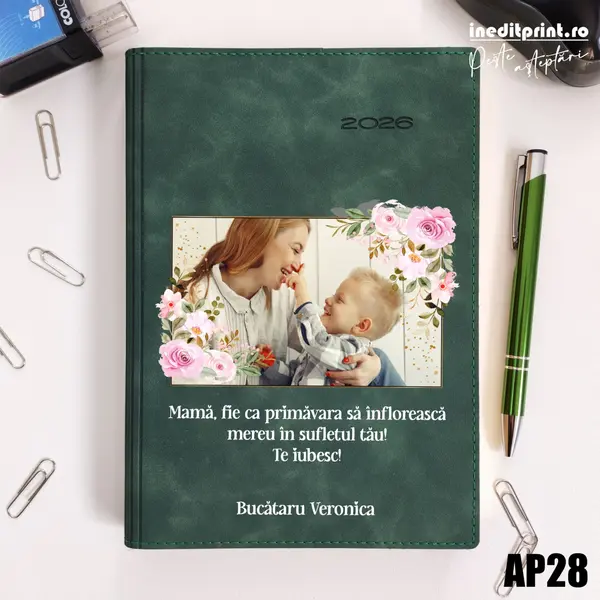 Agenda personalizata 2026 Primavara AP28 DELUXE PREMIUM, Chia Suple Verde