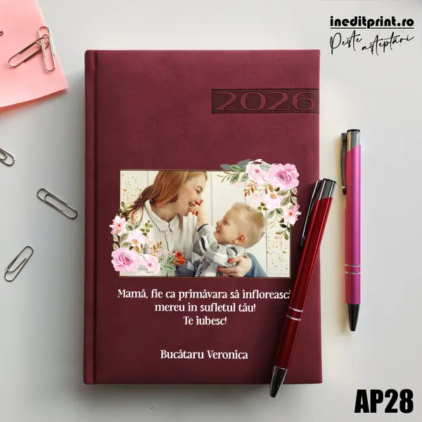 Agenda personalizata 2026 Primavara AP28 DELUXE PREMIUM, Teano Bordo