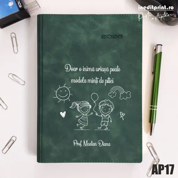 Agenda personalizata 2026 Profesoara AP17 DELUXE PREMIUM, Chia Suple Verde