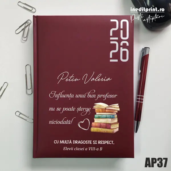 Agenda personalizata 2026 Profesor AP37 DATATA RT, Bordo