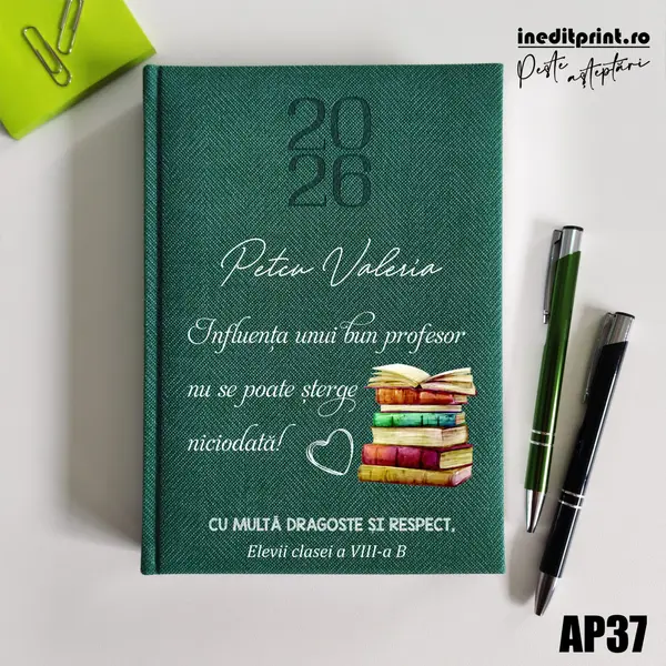 Agenda personalizata 2026 Profesor AP37 DELUXE PREMIUM, Bard Verde