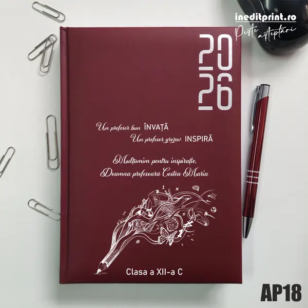 Agenda personalizata 2026 Profesor grozav AP18 DATATA RT, Bordo