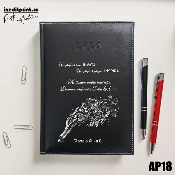 Agenda personalizata 2026 Profesor grozav AP18 DELUXE H, Corinaldo Negru