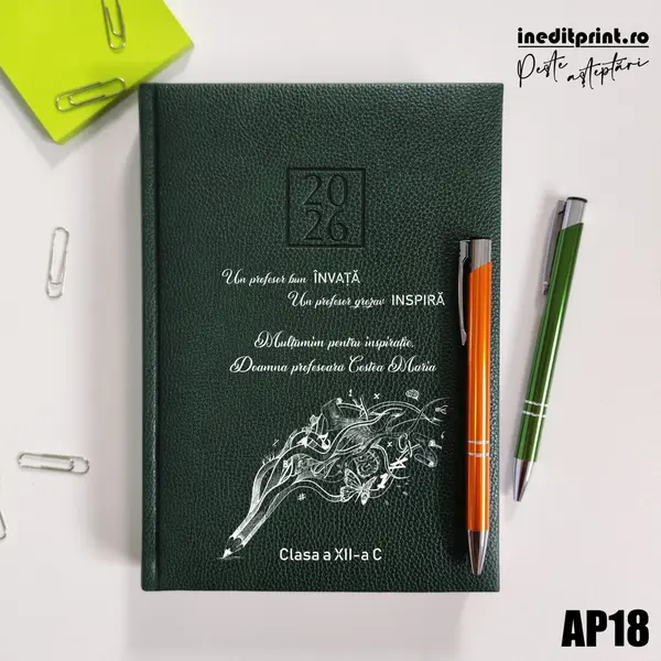 Agenda personalizata 2026 Profesor grozav AP18 DELUXE H, Edolo Verde