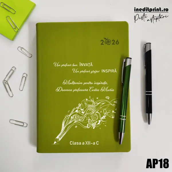 Agenda personalizata 2026 Profesor grozav AP18 DELUXE PREMIUM, Predaia Verde