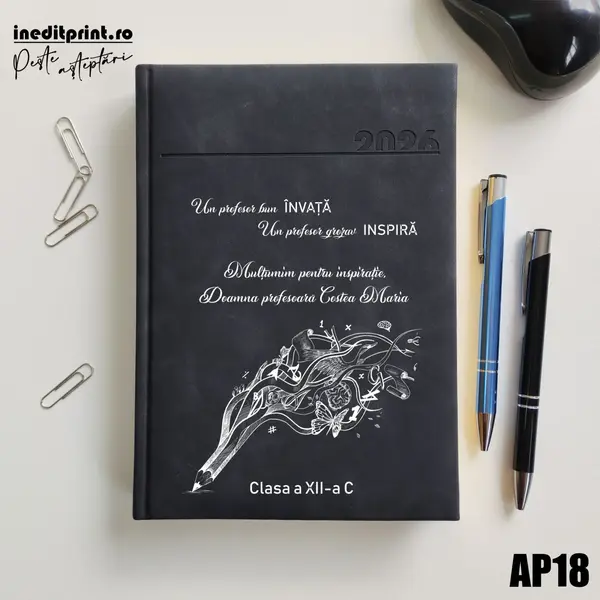 Agenda personalizata 2026 Profesor grozav AP18 DELUXE PREMIUM, Chia Negru