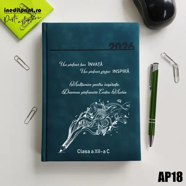 Agenda personalizata 2026 Profesor grozav AP18 DELUXE PREMIUM, Chia Verde Petrol