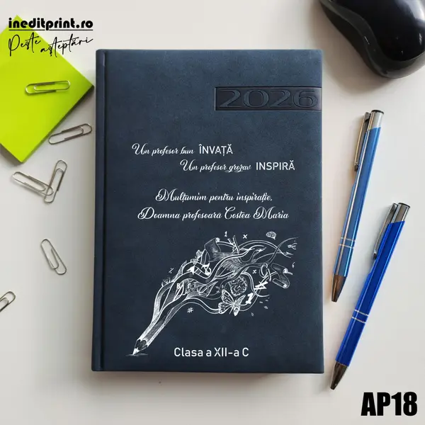 Agenda personalizata 2026 Profesor grozav AP18 DELUXE PREMIUM, Teano Albastru Inchis