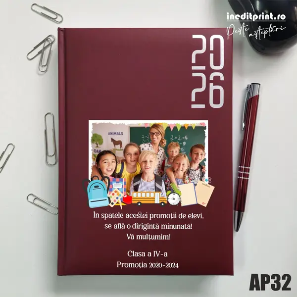 Agenda personalizata 2026 Profesori AP32 DATATA RT, Bordo