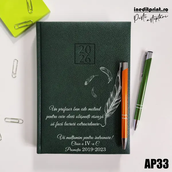 Agenda personalizata 2026 Profesori si elevi AP33 DELUXE H, Edolo Verde