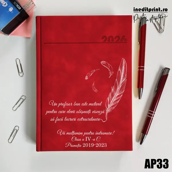 Agenda personalizata 2026 Profesori si elevi AP33 DELUXE PREMIUM, Chia Rosu