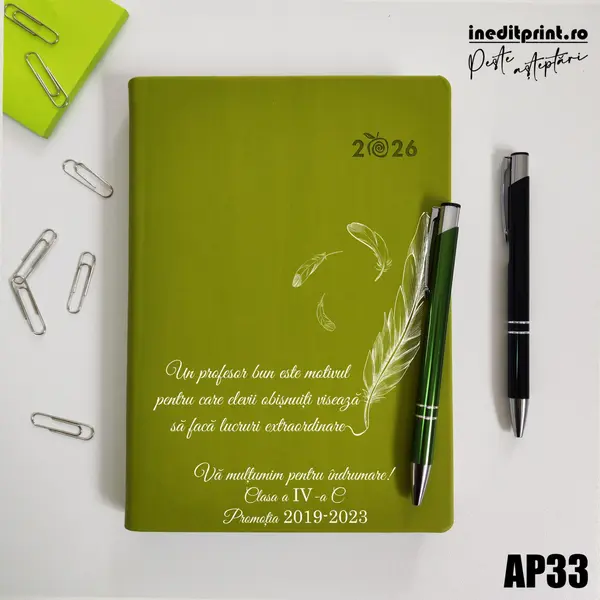 Agenda personalizata 2026 Profesori si elevi AP33 DELUXE PREMIUM, Predaia Verde