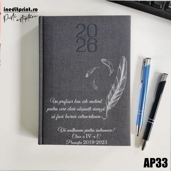 Agenda personalizata 2026 Profesori si elevi AP33 DELUXE PREMIUM, Bard Gri