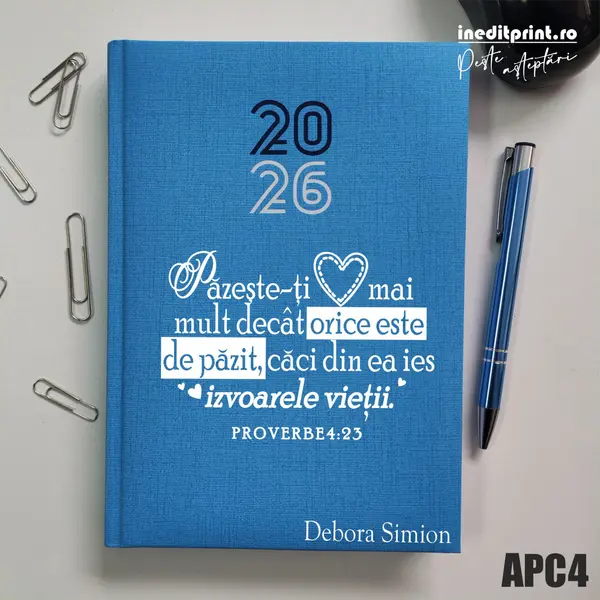 Agenda personalizata 2026 Proverbe 4:23 APC4 Datata C, Turcoaz