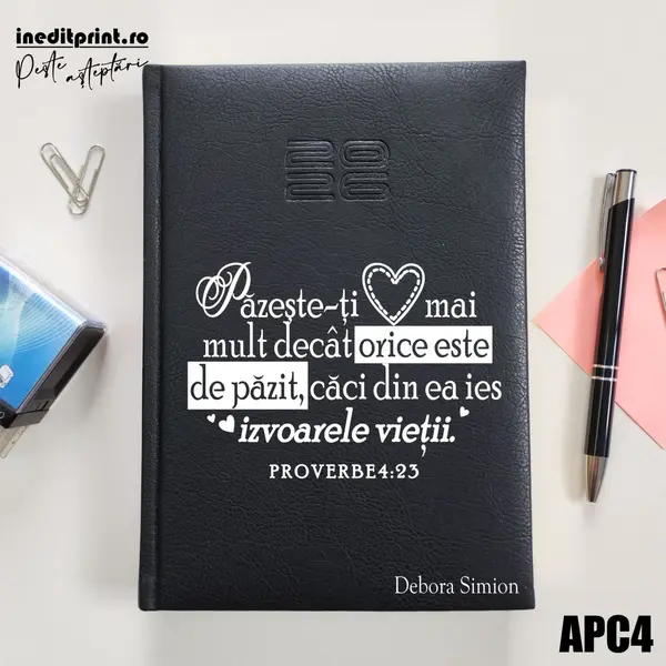 Agenda personalizata 2026 Proverbe 4:23 APC4 DELUXE PREMIUM, Chiavenna Negru
