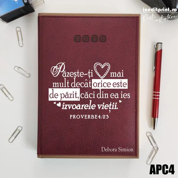 Agenda personalizata 2026 Proverbe 4:23 APC4 DELUXE PREMIUM, Alghero Bordo
