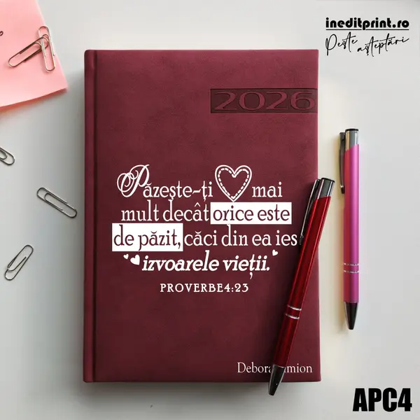 Agenda personalizata 2026 Proverbe 4:23 APC4 DELUXE PREMIUM, Teano Bordo
