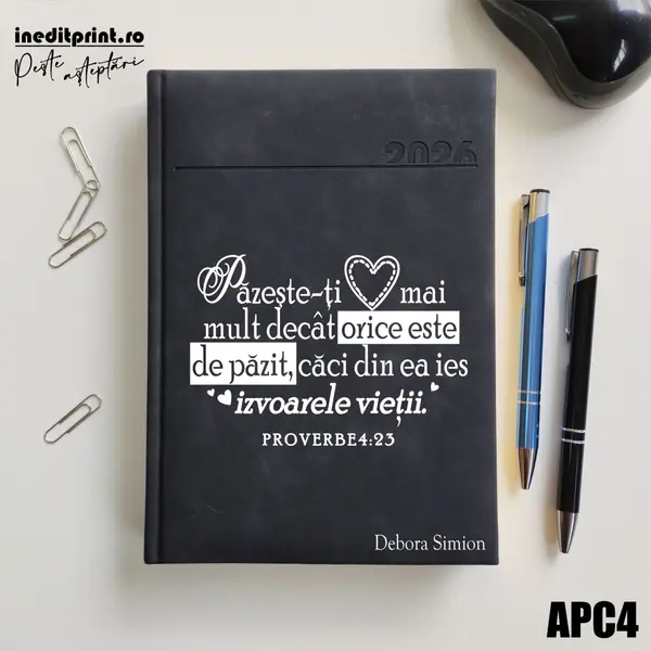 Agenda personalizata 2026 Proverbe 4:23 APC4 DELUXE PREMIUM, Chia Negru