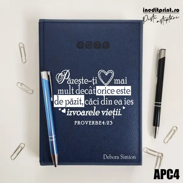 Agenda personalizata 2026 Proverbe 4:23 APC4 DELUXE PREMIUM, Alghero Albastru