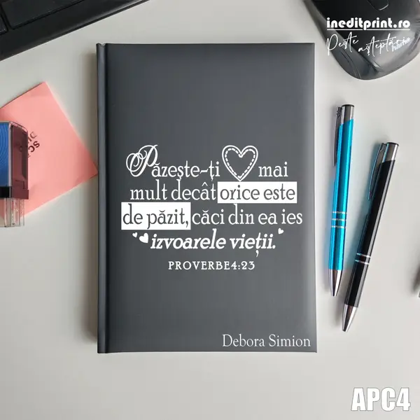 Agenda personalizata 2026 Proverbe 4:23 APC4 NEDATATA RT, Gri