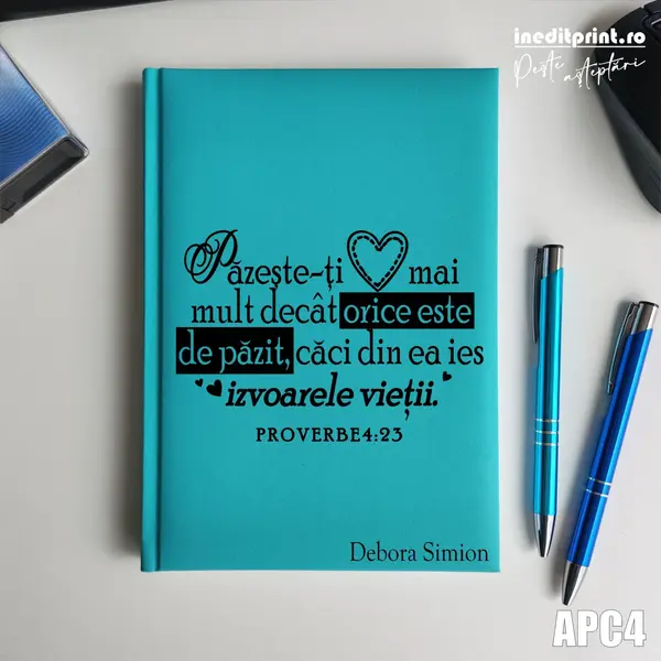 Agenda personalizata 2026 Proverbe 4:23 APC4 NEDATATA RT, Turcoaz