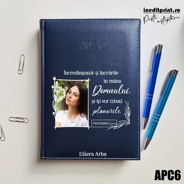 Agenda personalizata 2026 Proverbele 16:3 APC6 DELUXE H, Corinaldo Albastru