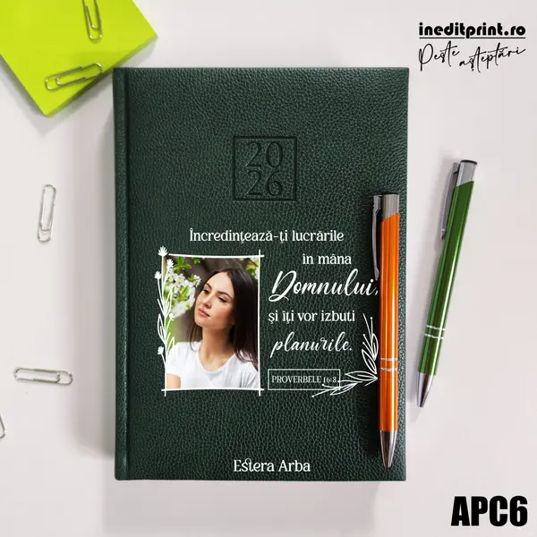 Agenda personalizata 2026 Proverbele 16:3 APC6 DELUXE H, Edolo Verde