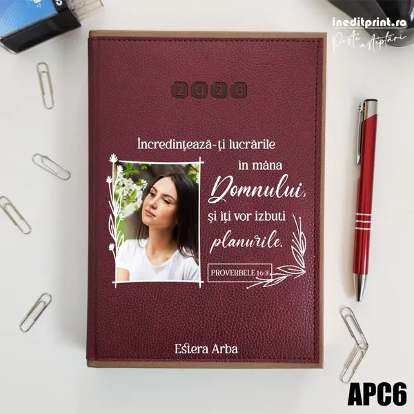 Agenda personalizata 2026 Proverbele 16:3 APC6 DELUXE PREMIUM, Alghero Bordo