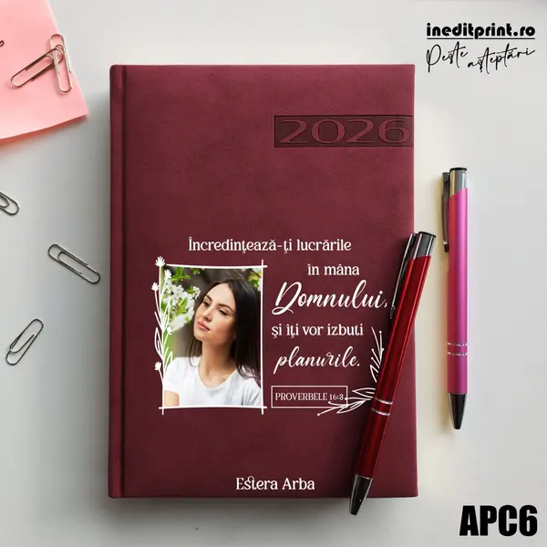 Agenda personalizata 2026 Proverbele 16:3 APC6 DELUXE PREMIUM, Teano Bordo