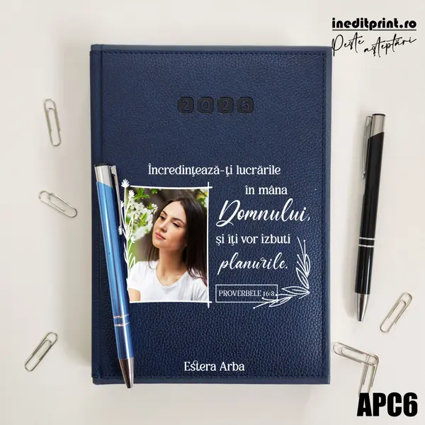 Agenda personalizata 2026 Proverbele 16:3 APC6 DELUXE PREMIUM, Alghero Albastru