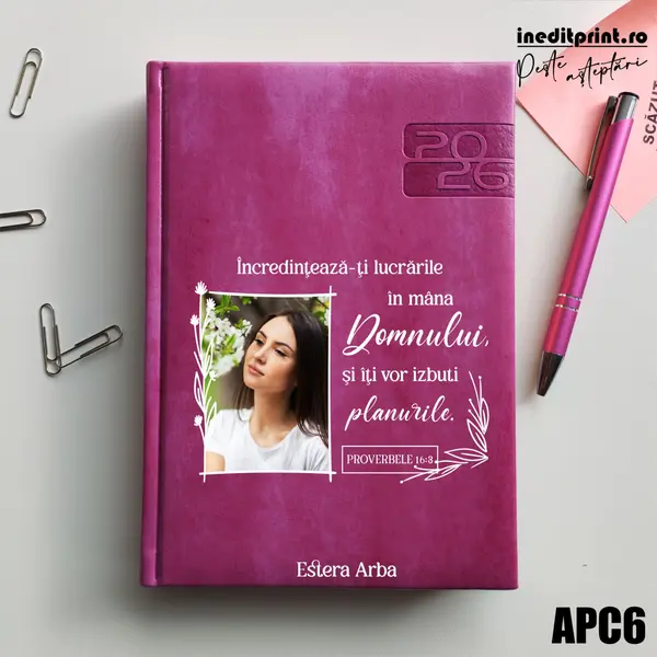 Agenda personalizata 2026 Proverbele 16:3 APC6 DELUXE PREMIUM, Narni Purpuriu