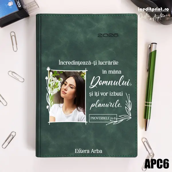 Agenda personalizata 2026 Proverbele 16:3 APC6 DELUXE PREMIUM, Chia Suple Verde