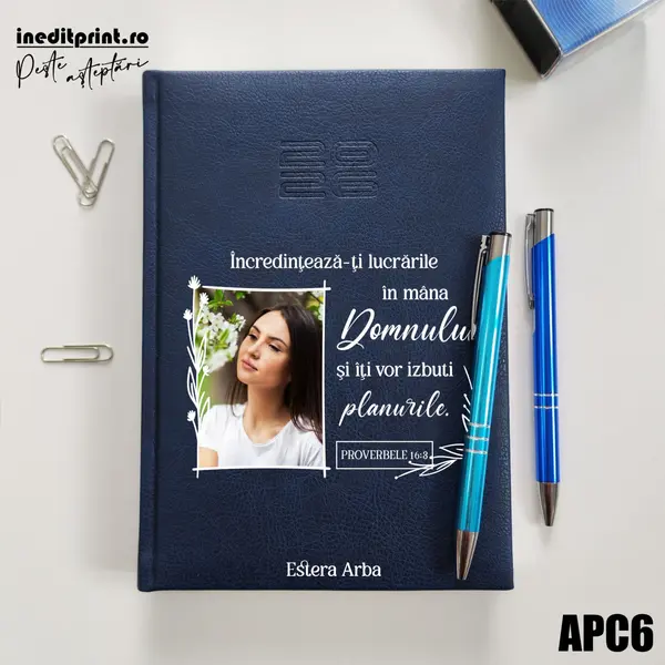 Agenda personalizata 2026 Proverbele 16:3 APC6 DELUXE PREMIUM, Chiavenna Albastru
