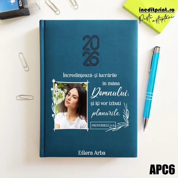 Agenda personalizata 2026 Proverbele 16:3 APC6 STANDARD HT2, Albastru Petrol