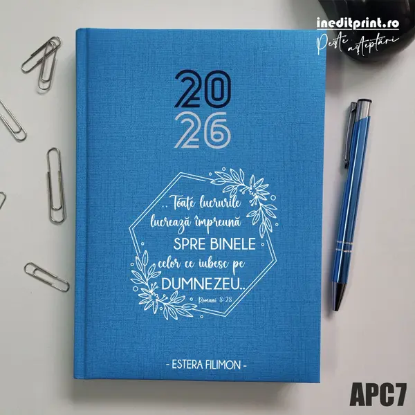 Agenda personalizata 2026 Romani 8:28 APC7 Datata C, Turcoaz
