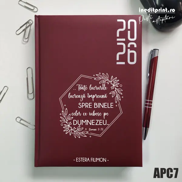 Agenda personalizata 2026 Romani 8:28 APC7 DATATA RT, Bordo