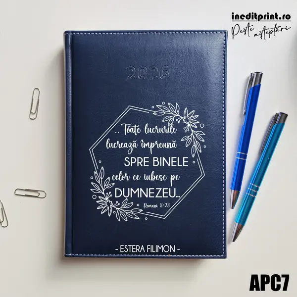 Agenda personalizata 2026 Romani 8:28 APC7 DELUXE H, Corinaldo Albastru
