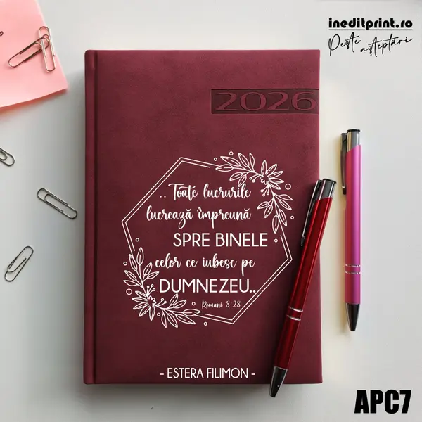Agenda personalizata 2026 Romani 8:28 APC7 DELUXE PREMIUM, Teano Bordo